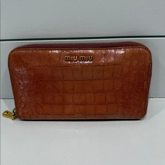 Miu Miu Salmon color Crocodile Embossed Wallet - Picture 1 of 11